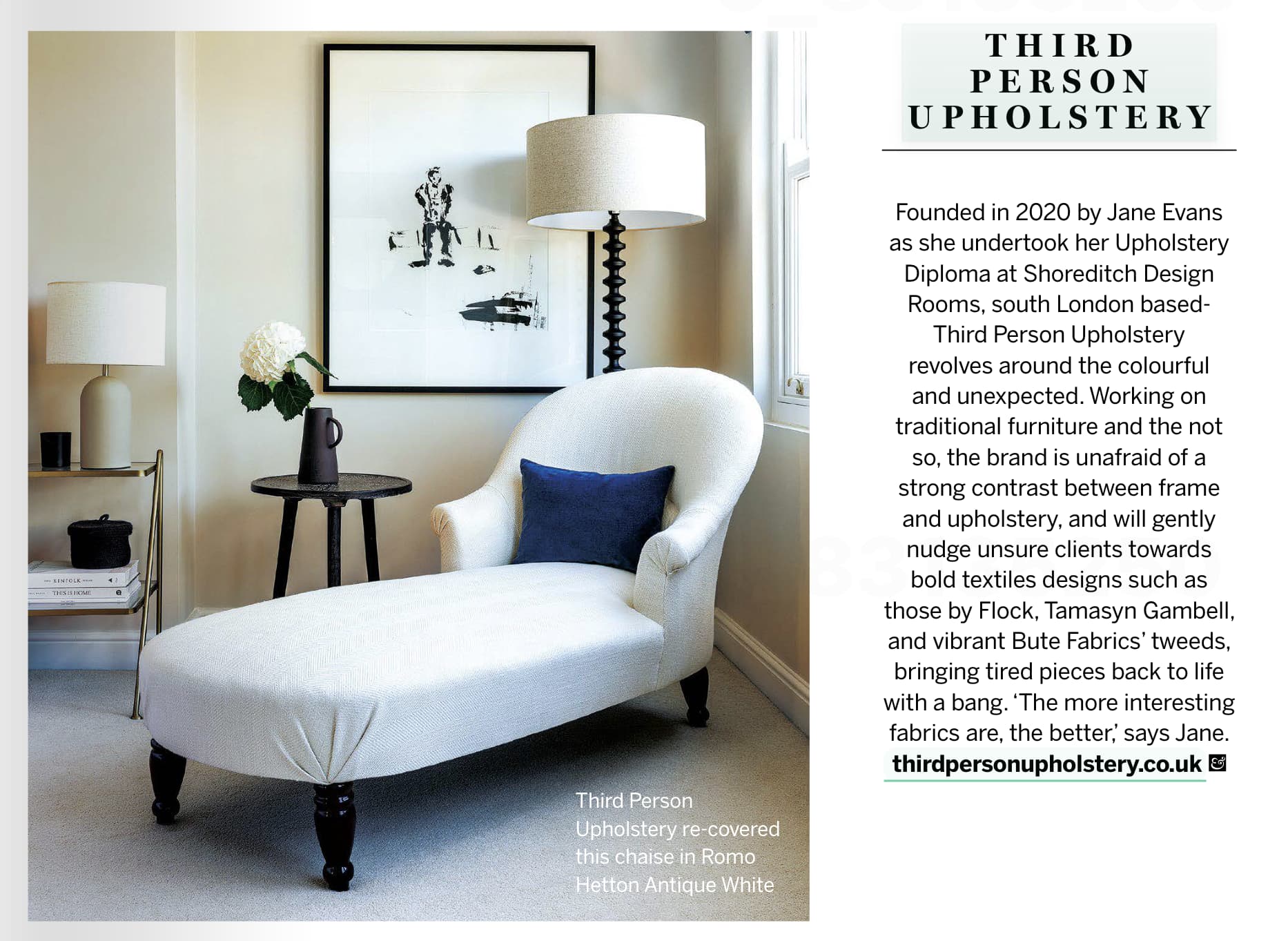 Third Person Upholstery feature from Homes and Gardens magazine